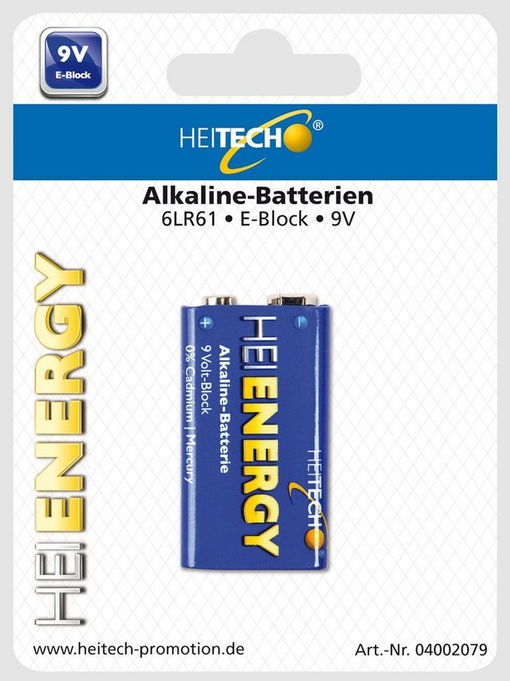 HEITECH Alkaline Batterie 9V Block (1-er Pack) Batterien Größe 6LR61 blau Batterie von HEITECH