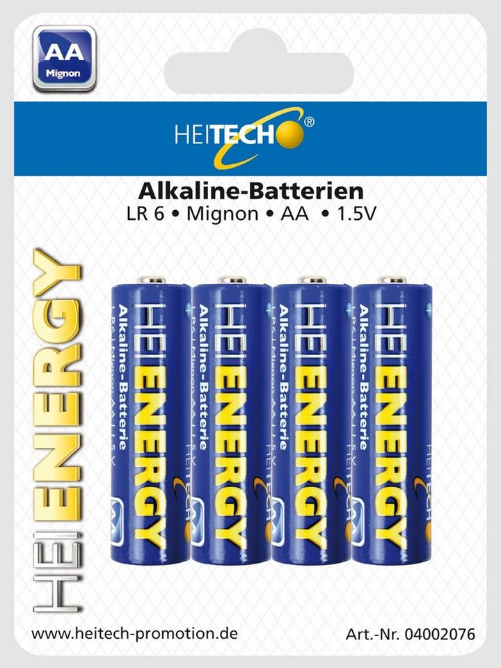 HEITECH Alkaline Batterie Mignon AA (4-er Pack) Batterien Größe LR6 blau 1,5V Batterie von HEITECH