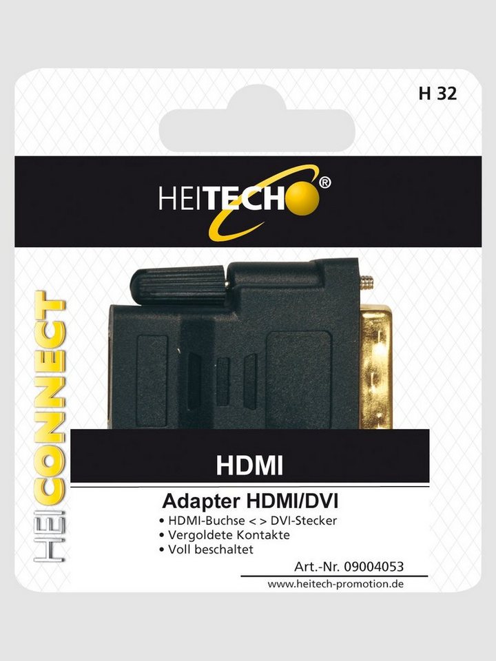 HEITECH DVI - HDMI - Adapter, DVI-Stecker<>HDMI-Buchse, vergoldete Kontakte HDMI-Adapter von HEITECH