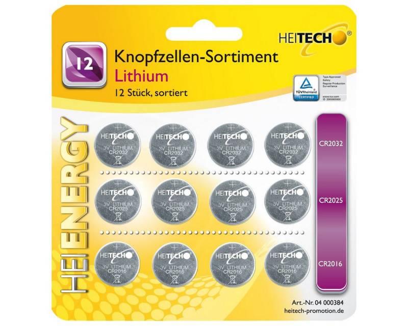 HEITECH Lithium Knopfzellen-Sortiment 12 tlg. Knopfzelle von HEITECH