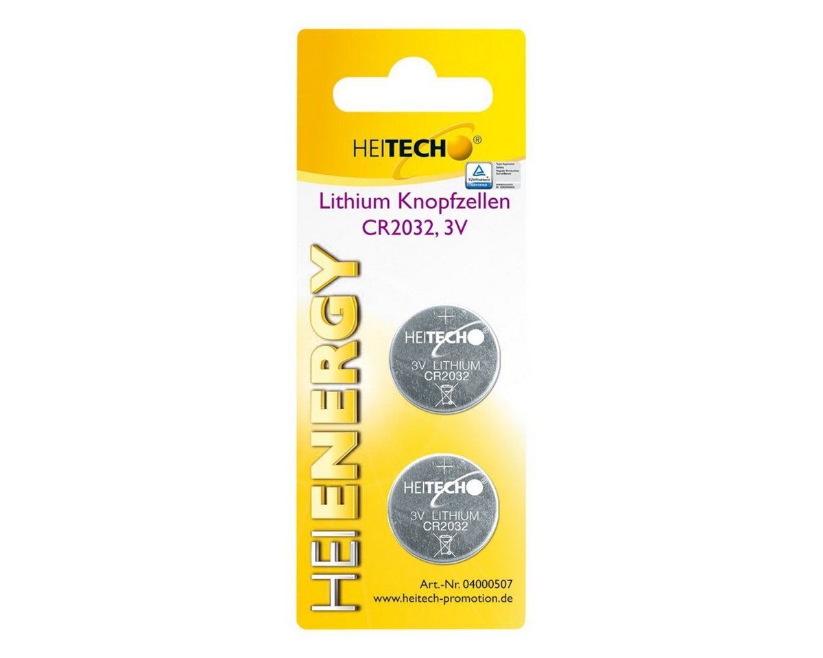 HEITECH Lithium Knopfzellen, 2-er Pack, CR2032, 210 mAh, 3 V Knopfzelle von HEITECH