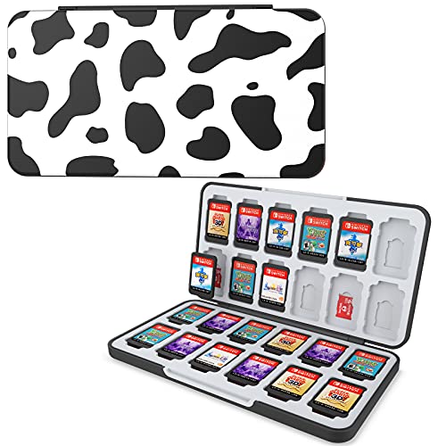 HEIYING Game Card Aufbewahrungsbox für Switch Game Card, Tragbare Schutzhülle Switch OLED Game Memory Card Storage mit 24 Game Card Slots und 24 Micro SD Card Slots (Cow) von HEIYING