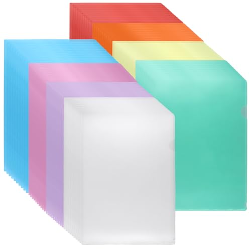 HEIYUET 80 Stück Aktenhüllen A4 Klarsichthüllen Seitlich Offen Bunt, Dokumentenhüllen a4 Seitlich Offen, 8 Farben Dokumentenmappe Ordner A4 Einsteckhüllen für Büro Dokumente Organisieren von HEIYUET