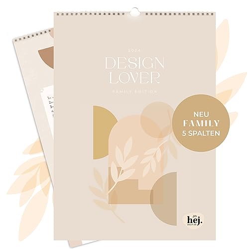 Hej.Creation Familienplaner „Design Lover“ 2024 mit 5 Spalten Premium Wandkalender im Modern Art Stil (5 Spalten) von HEJ.CREATION