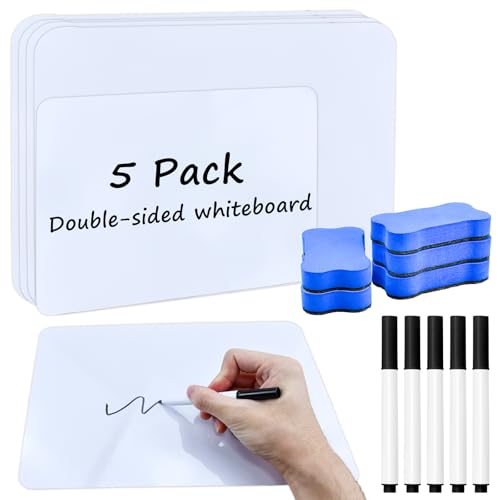 HEKOBAG 5 Stück Whiteboard A4/A5 Schreibtafel Abwischbar Whiteboards Doppelseitig Kleine Whiteboard Tafel 2 Größen Mini Tafel mit 5 Stiften und 5 Radiergummis für Schüler Klassenzimmer Zuhause von HEKOBAG