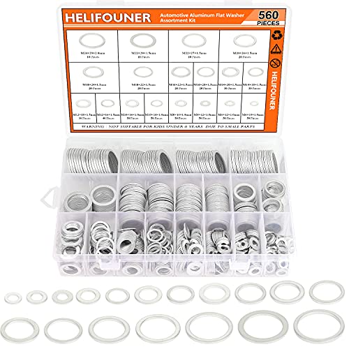 HELIFOUNER 560 Stück 18 Größen Automotive Abflussstopfen Dichtungen Ölzerkleinerer Unterlegscheiben Aluminium Sortiment Kit (M6 M8 M10 M12 M14 M16 M18 M20 M22 M24) von HELIFOUNER