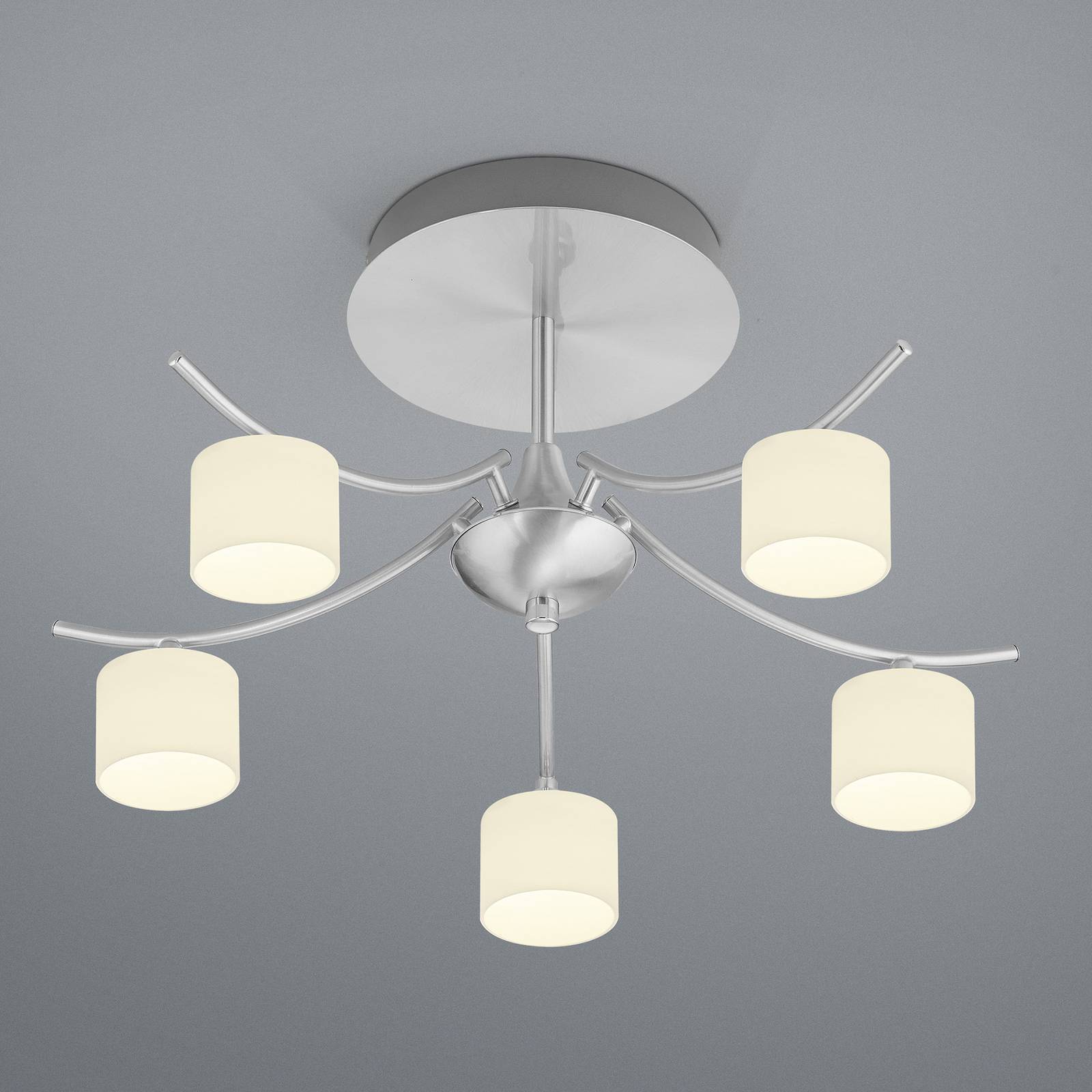 LED-Deckenleuchte Mila, nickel/Opalglas, 5-flammig LED-Deckenleuchte Mila, nickel/Opalglas, 5-flammig von HELL