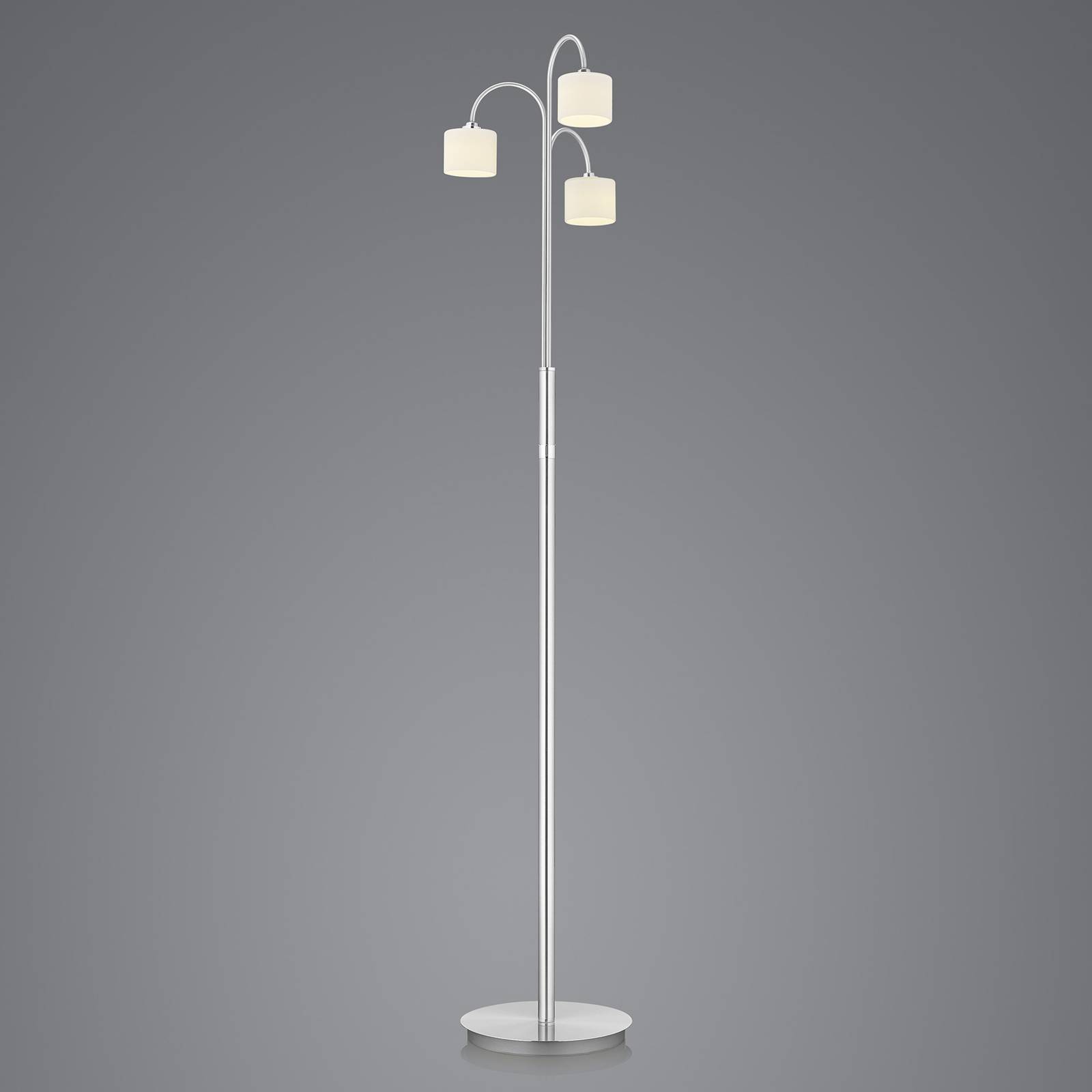 LED-Stehleuchte Mila, nickel/Opalglas, dreiflammig LED-Stehleuchte Mila, nickel/Opalglas, dreiflammig von HELL