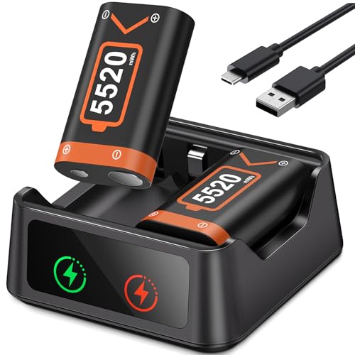 Akku für Xbox One/Series X&S Controller, 2 Stück 5520mWh Akku (2x2300mAh) Hoher Kapazität Batterien, NI-MH Akku Kompatibel mit Xbox Series X&S/Xbox One S/Xbox One X/Xbox One Elite/Xbox One Controller von HELLCOOL