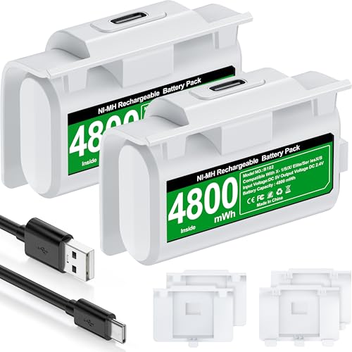 HELLCOOL 2 x 4800 mWh Akku für X-Box One/Series X&S Controller, Akku kompatibel mit X-Box One S/X/Elite Controller, X-Box Series X/S Controller, Lade und Play, 12Std Spielzeit von HELLCOOL