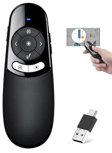 HELLCOOL Digitaler Presenter, 2.4 GHz Wireless Presenter via USB Empfänger, Digitaler Laserointer für Präsentationen, Präsentationsfernbedienung für Windows/Mac/PowerPoint/Keynote/Google Slides/PDF von HELLCOOL