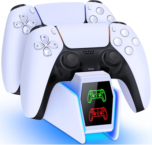 HELLCOOL PS5 Controller Ladestation, PS5 Ladestation für Dualsense Wireless/Edge Controller, Ladestation für Playstation 5 Controller, Ladestation PS5 Zubehör mit 2-3 Std Schnelllade/Cooles RGB Licht von HELLCOOL