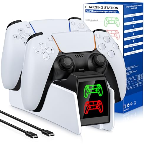 HELLCOOL PS5 Controller Ladestation, 2-3 Std Schnelllade/LED Anzeige für Dualsense Wireless/Edge Controller, PS5 Zubehör Ladestation für Playstation 5 Controller von HELLCOOL