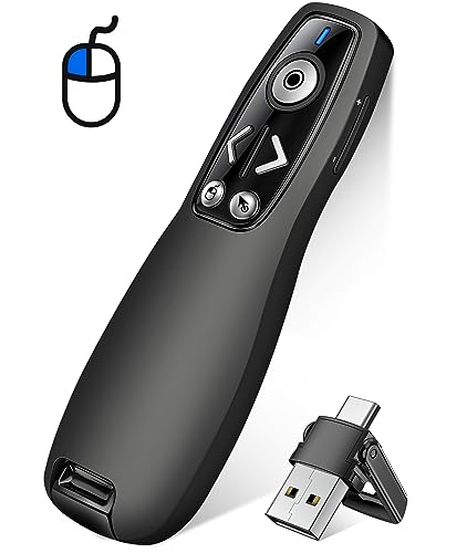 Maus USB C Presenter, 2.4 GHz Wireless Powerpoint Fernbedienung via USB A & USB C Empfänger, Rot Pointer für Präsentationen, Präsentationsfernbedienung für Windows/Mac/PowerPoint/Keynote/Google Slides von HELLCOOL