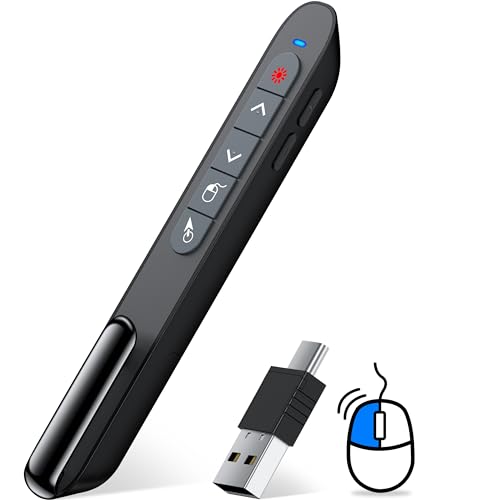 Wiederaufladbare USB C Maus Presenter, 2.4 GHz Wireless Powerpoint Fernbedienung, Rot Pointer für Präsentationen, Präsentationsfernbedienung für Windows/Mac/PowerPoint/Keynote/Google Slides/PDF von HELLCOOL