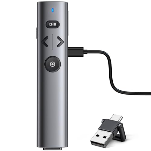 HELLCOOL USB C Presenter, 2.4 GHz Kabellose Presenter mit Laserpointer, Wiederaufladbare Rot Pointer für Präsentationen, Laserpointer Präsentation für Windows/Mac/PowerPoint/Keynote/Google Slides/PDF von HELLCOOL
