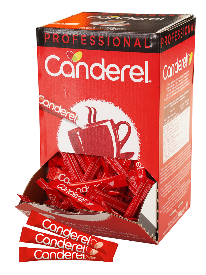 Canderel Streusüße-Sticks, im Displaykarton von HELLMA