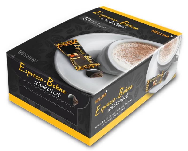 HELLMA Espresso-Bohnen in Zartbitterschokolade, Genießerbox von HELLMA