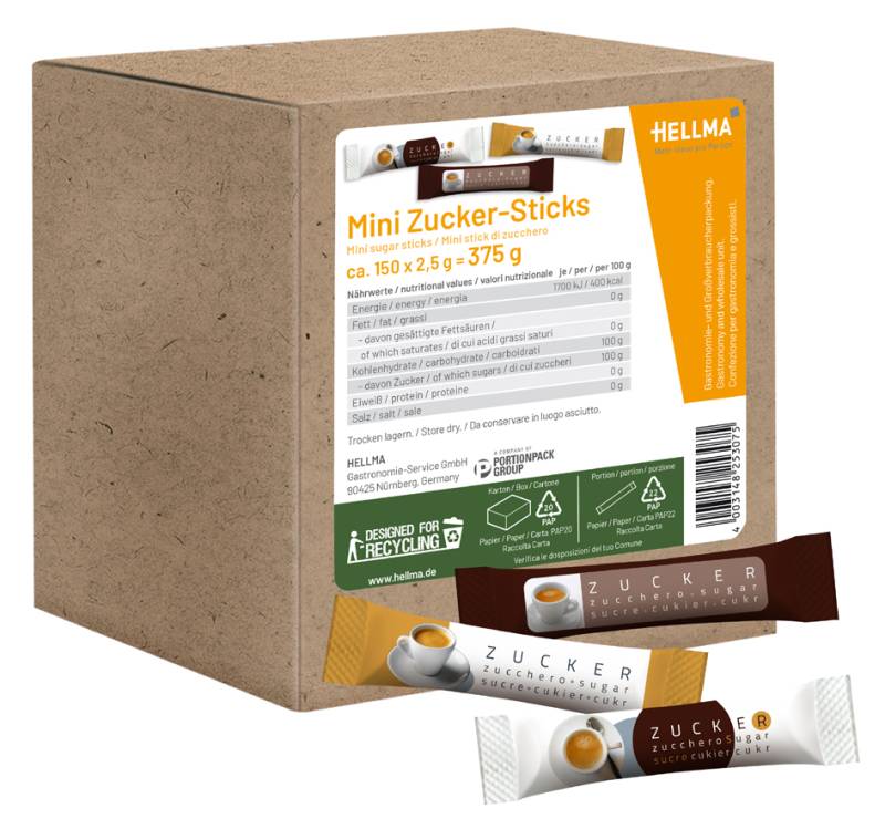 HELLMA Mini-Zuckersticks, im Karton von HELLMA