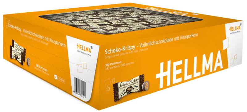HELLMA Schoko-Krispy in Vollmilchschokolade, im Karton von HELLMA