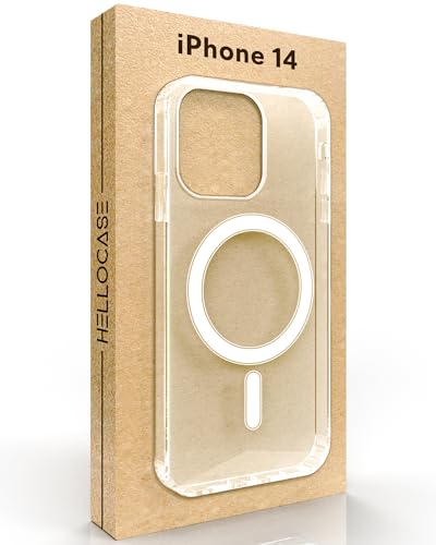 Hello CASE Hülle mit Mag Safe für iPhone 14 6.1", Kompatibel mit Wireless Ladegeräten und Geräten Mit MagSafe, Kratzfest und Verfärbungen, Ultradünn, Transparent von HELLO CASE