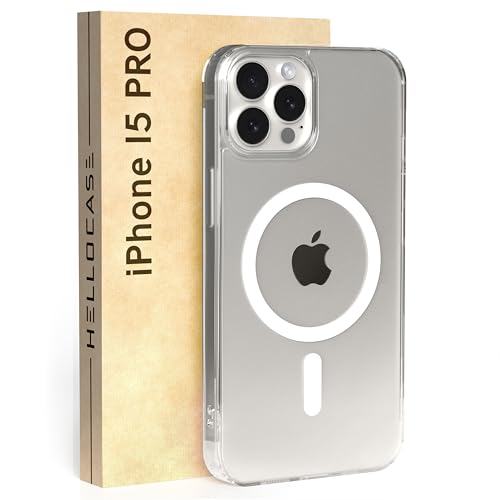 Hello CASE Hülle mit Mag Safe für iPhone 15 Pro 6.1", Kompatibel mit Wireless Ladegeräten und Geräten Mit MagSafe, Kratzfest und Verfärbungen, Ultradünn, Transparent von HELLO CASE