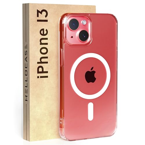 HELLOCASE Handyhülle für iPhone 13 6,1", Kompatibel mit Mag Safe Kabellosem Laden, Standard Hybrid Magnet hülle mit Kratzfeste Rückseite,Ultra Dünn, Durchsichtig von HELLO CASE