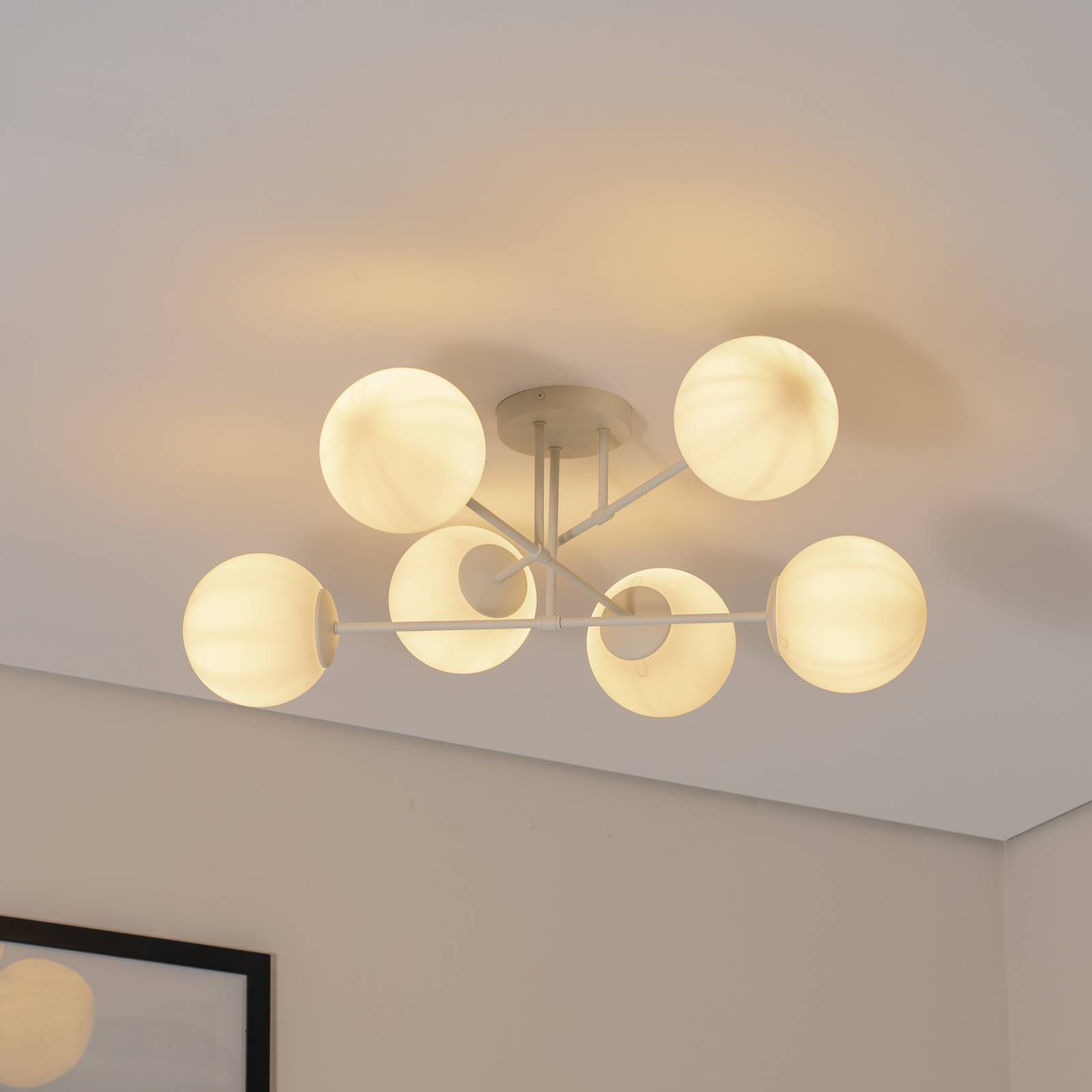 Deckenleuchte Moon, 87 cm, 6-flammig, sandfarben, Glas, E27 Deckenleuchte Moon, 87 cm, 6-flammig, sandfarben, Glas, E27 von HELam