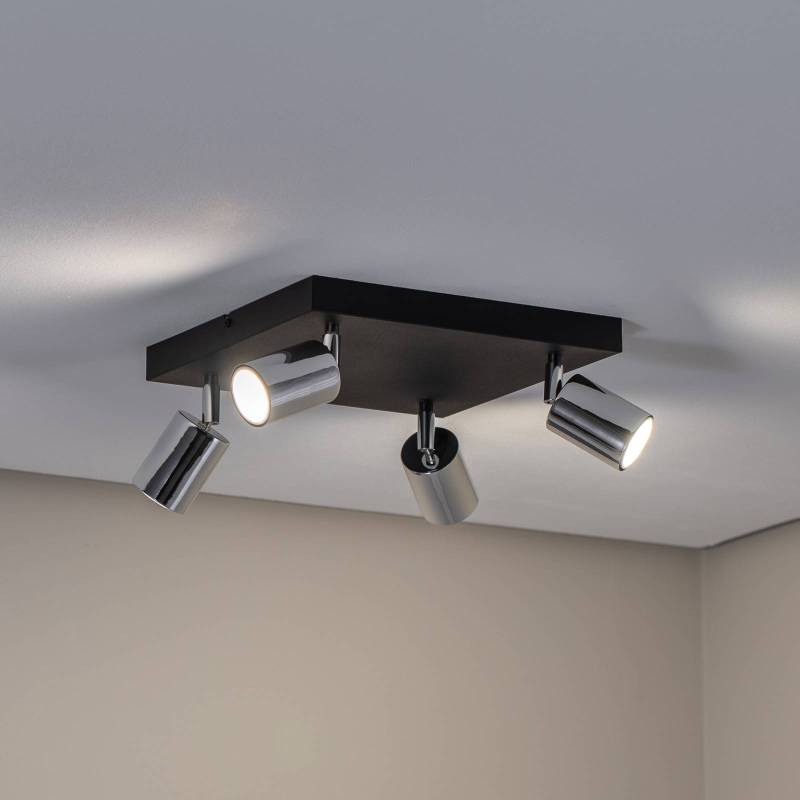 Deckenlampe Tune II, schwarz/chrom, Metall, 4-flg., Quadrat von HELam