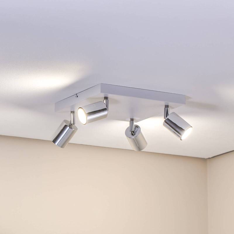 Deckenlampe Tune II, weiß/chrom, Metall, 4-flammig, Quadrat von HELam
