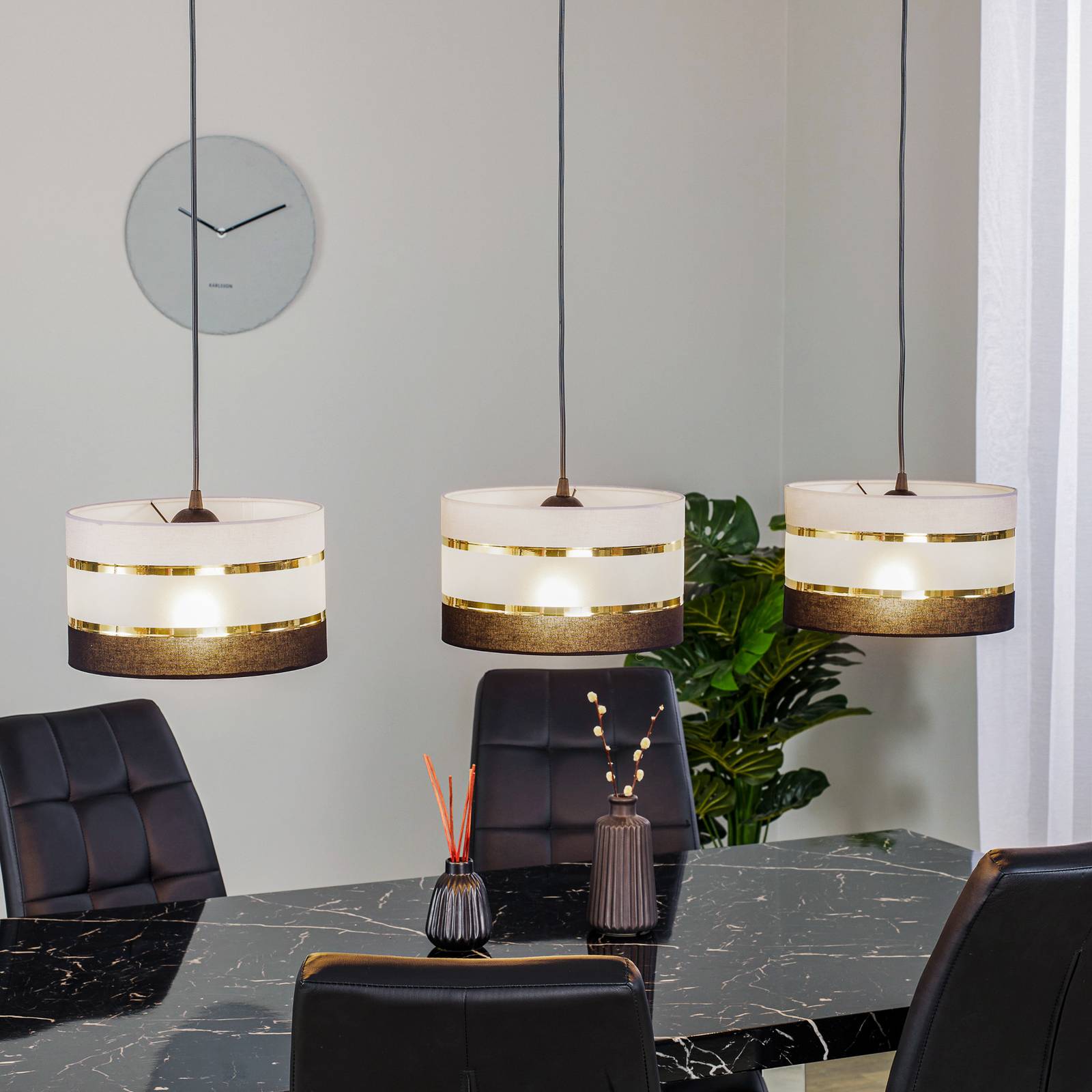 Pendelleuchte Helen Balken grau-schwarz-gold 3-fl. Pendelleuchte Helen Balken grau-schwarz-gold 3-fl. von HELam