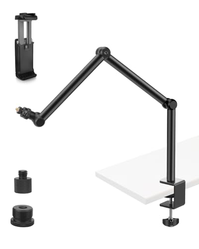 HEMMOTOP 4-in-1 Handyhalter & Mikrofonständer & iPad-Halterung & Kameraständer für Schreibtisch, Tisch-Mikrofonarm, 340° drehbar, mit Tablet-Halterung für Webcam, blaues Yeti-Schneeball-Mikrofon, HEMMOTOP 4-in-1 Handyhalter & Mikrofonständer & iPad-Halterung & Kameraständer für Schreibtisch, Tisch-Mikrofonarm, 340° drehbar, mit Tablet-Halterung für Webcam, blaues Yeti-Schneeball-Mikrofon, von HEMMOTOP