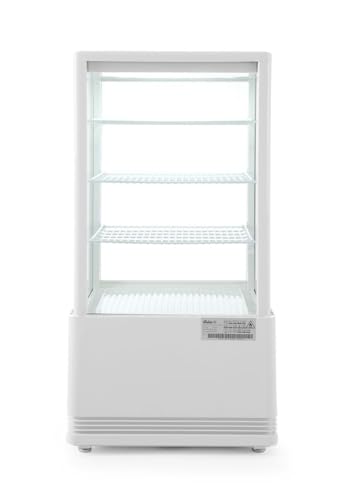 HENDI 233634 Kühlvitrine, Aufsatz, Kuchenvitrine, 2/6˚C, automatischer Abtauung, Inklusive 3 höhenverstellbare Regalböden, LED Innenbeleuchtung Oben, 68L, 230V, 170W, 452x406x(H)891mm, Weiß von HENDI