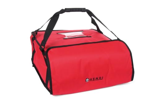 HENDI Pizza Transporttaschen, mit transparenter Tasche für Rechnungen, Pizza-Service Taschen, für 4 Kartons von 45x45 cm, 470x470x(H) 210mm, Rot von HENDI