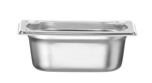 HENDI 806722 Gastronormbehälter, Temperaturbeständig von -40° bis 300°C, Heißluftöfen-Kühl- und Tiefkühlschränken-Chafing Dishes-Bain Marie, Stapelbar, 0,6L, GN 1/9, 176x108x(H)65mm, Edelstahl von HENDI