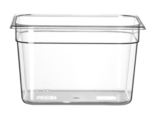 HENDI Gastronormbehälter, Temperaturbeständig von -40° bis 110°C, Skalierung, Geruchs- und geschmackneutral, 12,5L, Polycarbonat, GN 1/2, 325x265x(H)200mm, Transparent von HENDI