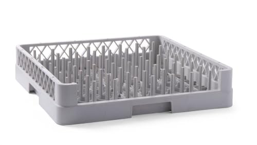 HENDI Spülkorb, Spülmaschinenkorb, Geschirrspülkorb, für Teller und Tabletts, mit geformten Stiften, Polypropylen, 500x500x(H)100mm, grau von HENDI