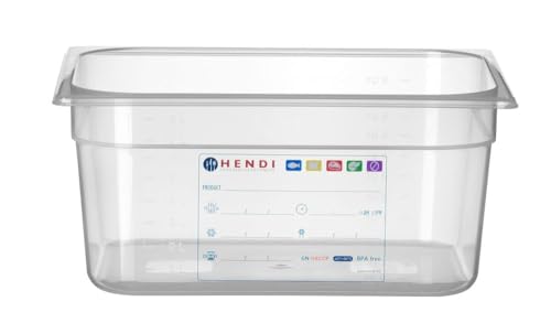 HENDI Gastronormbehälter, Temperaturbeständig von -40° bis 80°C, Geruchs- und geschmackneutral, ohne Deckel, 9,5L, Polypropylen, GN 1/2, 325x265x(H)150mm, Transparent von HENDI