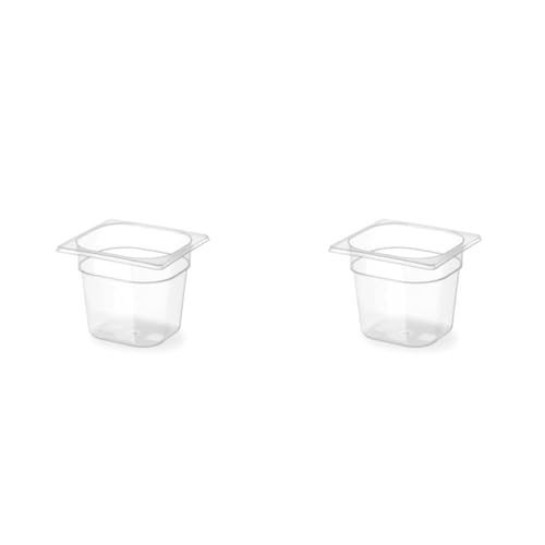 HENDI 880418 Gastronormbehälter, Temperaturbeständig von -40° bis 80°C, Skalierung, Geruchs- und geschmackneutral, 2,4L, Polypropylen, GN 1/6, 176x162x(H) 150mm, Transparent (Packung mit 2) von HENDI
