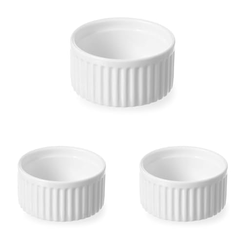 HENDI Auflaufförmchen, Hohe Schlag- und Verschleißfestigkeit, geeignet für Ofen, Mikrowelle, Geschirrspüler, ø70x(H)35mm, Weiß Porzellan (Packung mit 3) von HENDI