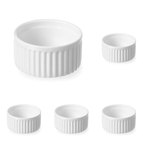 HENDI Auflaufförmchen, Hohe Schlag- und Verschleißfestigkeit, geeignet für Ofen, Mikrowelle, Geschirrspüler, ø70x(H)35mm, Weiß Porzellan (Packung mit 5) von HENDI