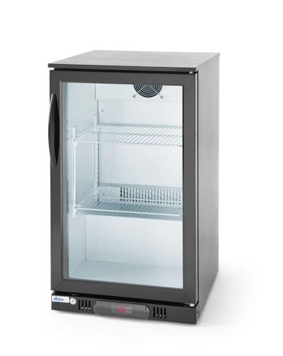 HENDI Bar Kühlschrank, Eintürig, mit Lüfterkühlung, Temperatur von 2 bis 10°C, Automatischer Abtauung, LED Innenbeleuchtung, Digitalanzeige, 118L, 230V, 150W, 500x500x(H)900mm, Aluminium von HENDI