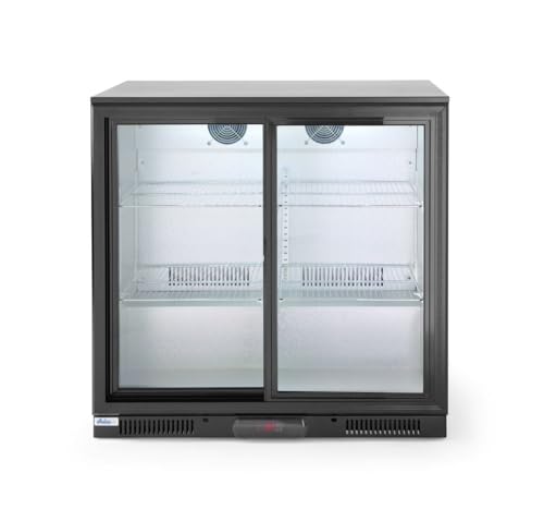 HENDI Bar Kühlschrank, Schiebetüren, mit Lüfterkühlung, Temperatur von 2 bis 10°C, Automatischer Abtauung, LED Innenbeleuchtung, Digitalanzeige, 228L, 230V, 220W, 900x500x(H)900mm, Aluminium von HENDI