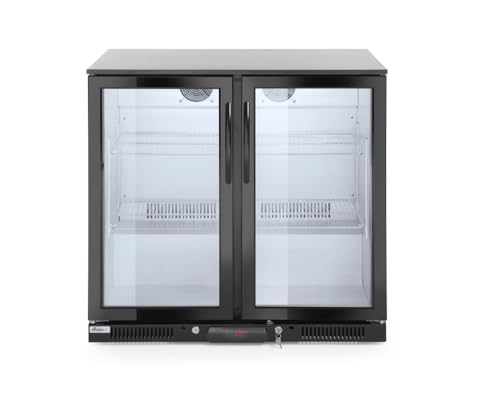 HENDI Bar Kühlschrank-Doppeltürig, Mit LED-Innenbeleuchtung, Digitalanzeige und Temperaturregelung, Kühlmittel: R600a, mit 4 verchromten Regalböden, 230V, 215W, 900x500x(H)900mm, Verchromt, Aluminium von HENDI
