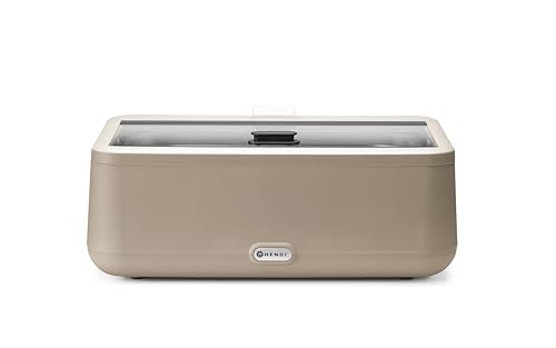 HENDI Chafing Dish, UNIQ, mit GN1/1 Behälter, integrierter Glasdeckel, Temperaturbereich: von 35° bis 85°C, Warmhaltebehälter, Buffetwärmer, 12,5L, 220V/700W, 607x402x(H) 250mm, Edelstahl, PP, beige von HENDI