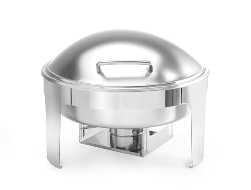 HENDI Chafing Dish, rund, Satiniert, Inkl. zwei Brennpastenbehälter, einer Lebensmittelpfanne, einemWasserbehälter, Warmhaltebehälter, Speisewärmer, 6L, 465x420(H)320mm, Edelstahl von HENDI