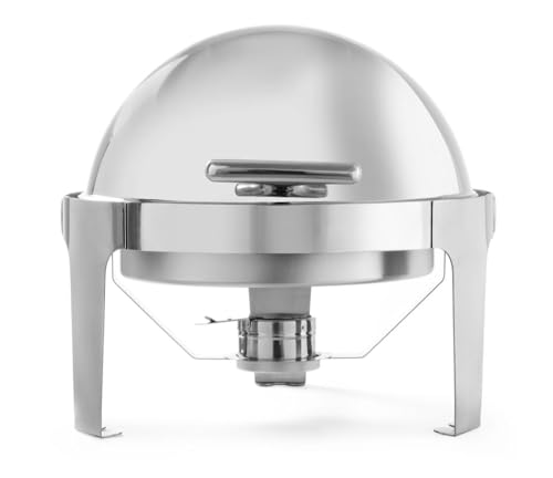 HENDI Chafing Dish - Rolltop, Rund, Lebensmittelpfanne Ø390x(H)60mm, Rahmen 2,3mm, Deckel 1,2mm, Warmhaltebehälter, Speisewärmer, Behälter, 5,6L, 510x540x(H)480mm, Edelstahl von HENDI