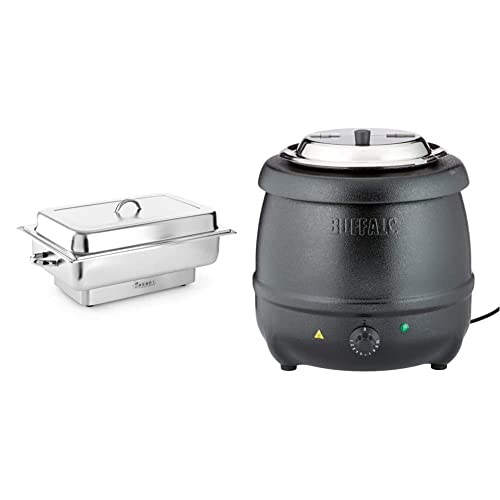 HENDI Chafing dish Pollina, Elektrisch, einstellbar bis 85°C, inkl GN 1/1 Lebensmittelpfanne 65mm tief, 9L, 230V, 800W, 615x355x(H)280mm, Edelstahl & Buffalo Soup Kettle. 10 Litre. Black von HENDI