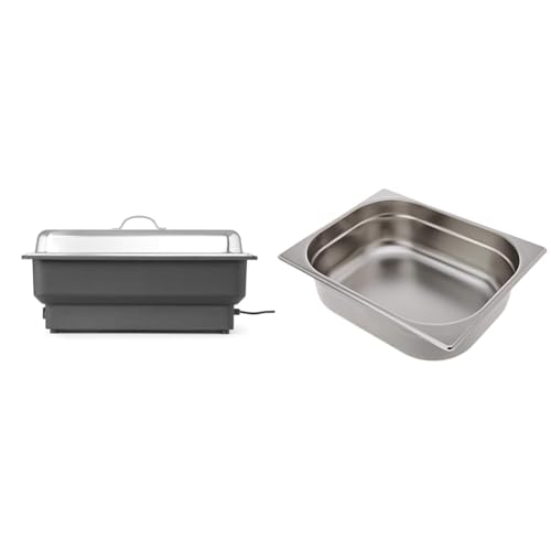 HENDI Chafing Dish Tellano, Wärmebehälter, 9L, 230V, 900W, 573x348x(H) 284mm, Edelstahl, Polypropylen & Vogue 12948 1/2 Gastronorm-Pfanne, Edelstahl, 6,2 l, 100 mm, Lebensmittelbehälter, silberfarben von HENDI