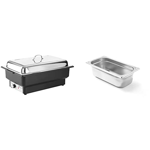 HENDI Chafing dish Tellano, Wärmebehälter, 9L, 230V, 900W, 573x348x(H)284mm, Edelstahl & 806432 Gastronormbehälter, Temperaturbeständig von -40° bis 300°C, 3,4L, GN 1/3, 325x176x(H)100mm, Edelstahl von HENDI